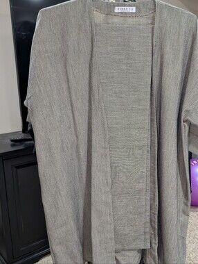 Fibreto Lightweight Open Front Gray Cardigan